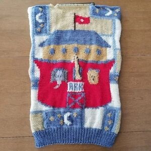 Vtg Handmade Crochet Noahs Ark Knit Wall Hanging Nursery Decor Animals Kids Baby